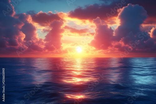 Vibrant sunset over calm ocean. (2)