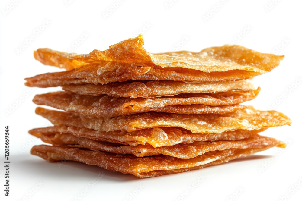 Stack of crispy cracked crackers on a wooden serving board. Stack of crispy cracked crackers on a wooden serving board.