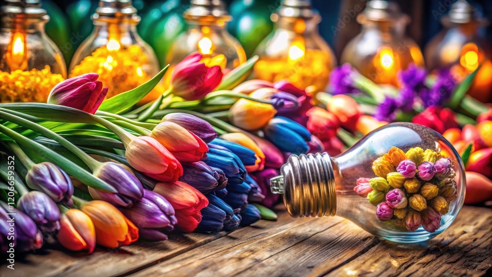 Obraz premium Brighten your spring garden with colorful, blooming bulbs; assorted varieties for a vibrant, joyful display.