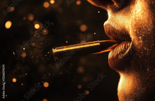 Biting the Bullet: Conceptual Art Depicting Resilience and Determination Under Pressure