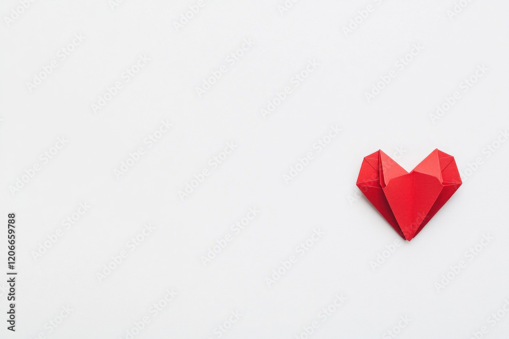 Red origami heart on white background. Red origami heart on white background.