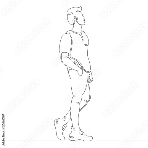 Wallpaper Mural Young man in modern fashionable clothes. One continuous drawing line, logo single hand drawn art doodle isolated minimal illustration. Torontodigital.ca