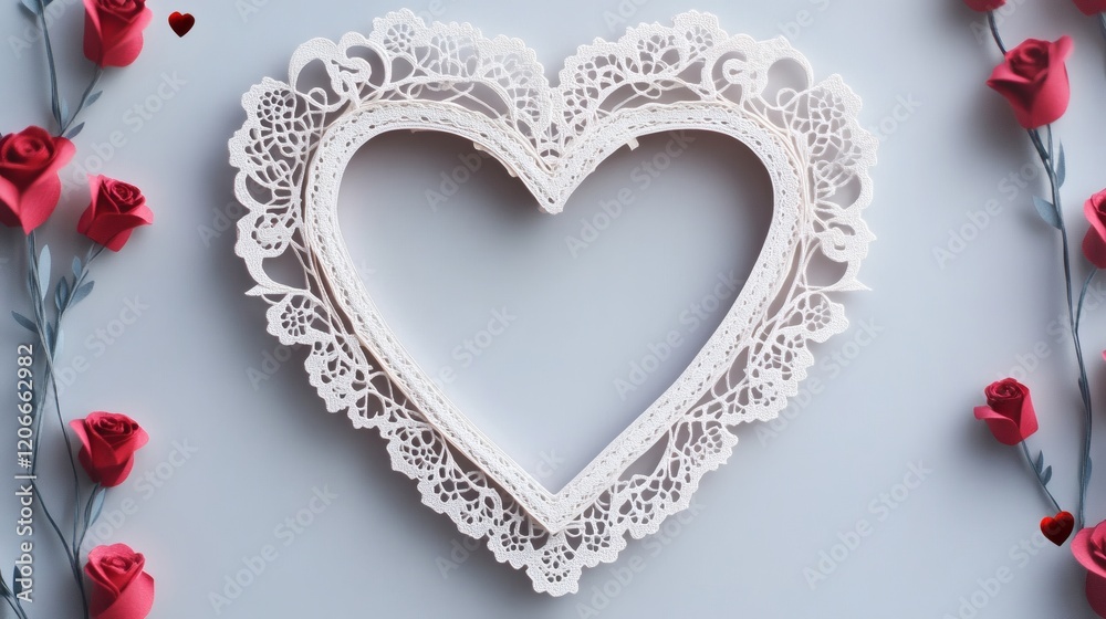 custom made wallpaper toronto digitalIntricate Lace Heart with Roses Valentine's Day Romance