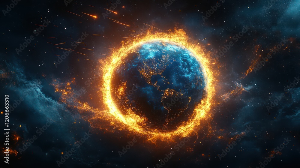 Obraz premium Fiery Earth: A Cosmic Inferno