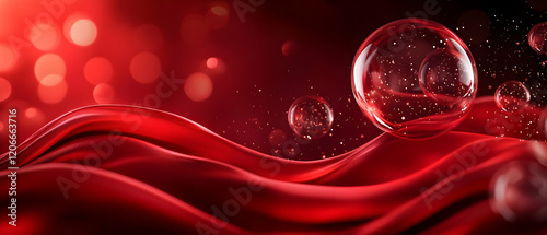 Abstract red fabric with bubbles and lights. photo