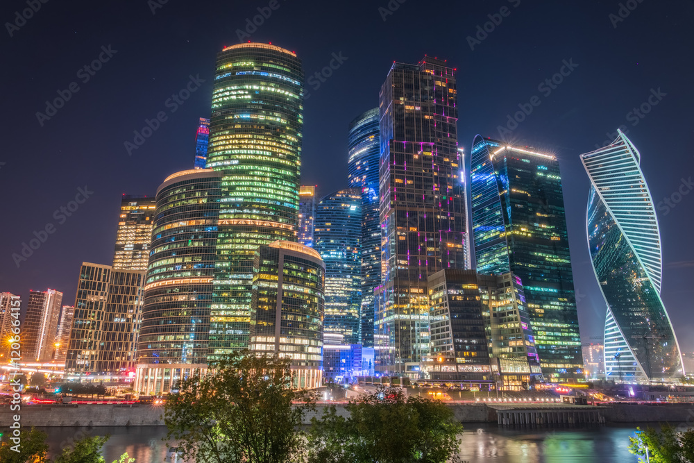 Moscow city at summer night. Modern skyscrapers in Moscow-city downtown. Moscow, Russia Moscow city at summer night. Modern skyscrapers in Moscow-city downtown. Moscow, Russia