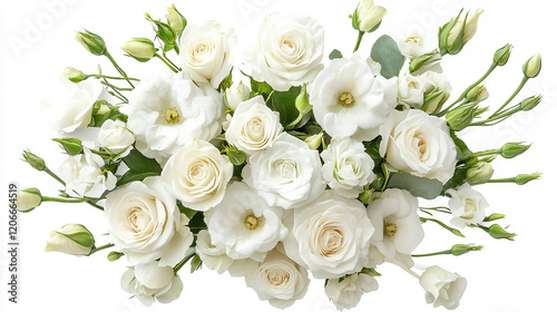 bouquet of white roses and eustoma flowers isolated