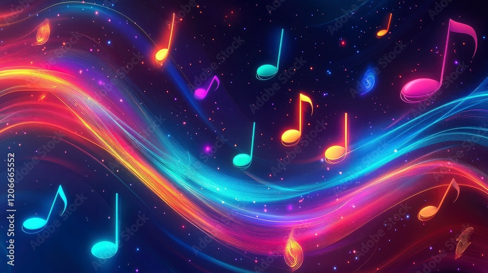 Fototapeta premium Glowing Abstract Music Symbols with Lights with Colorful Background