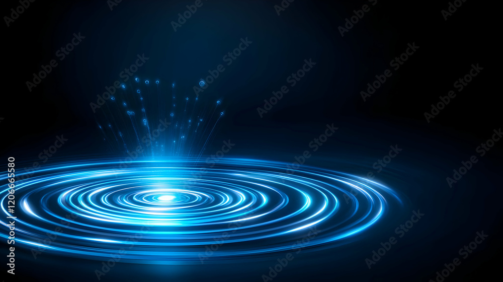 Fototapeta premium Illuminated water ripple effect on dark background.