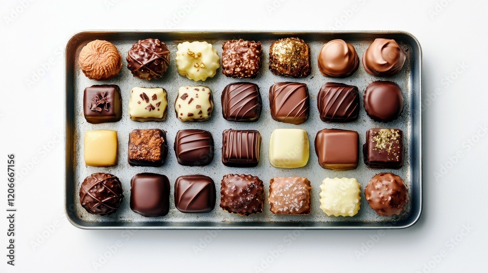 Assorted Gourmet Chocolate Confectionery on Silver Tray Display Assorted Gourmet Chocolate Confectionery on Silver Tray Display