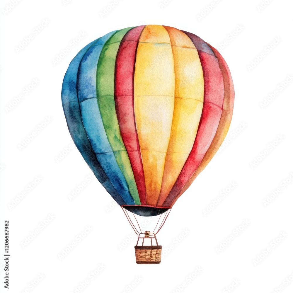 Naklejka premium Colorful Rainbow Hot Air Balloon in a Scenic Sky Background