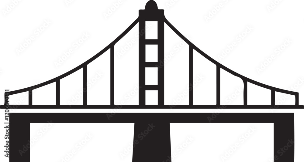 Fototapeta premium Black bridge icon silhouette vector art 