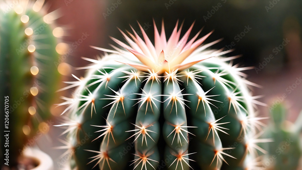 Closeup of a green cactus top, sharp details. Closeup of a green cactus top, sharp details.