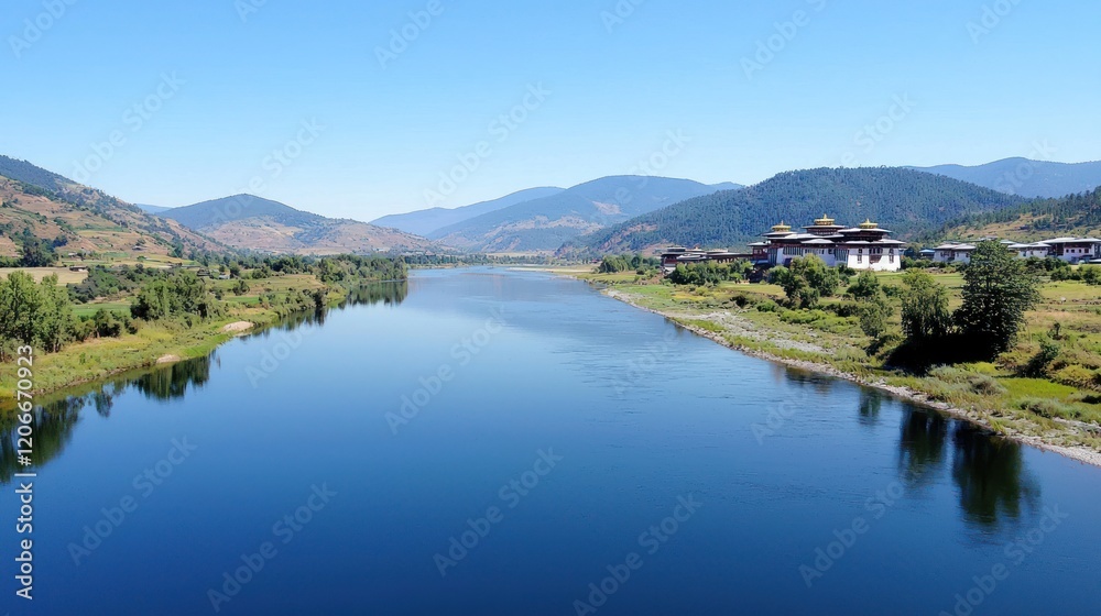 Serene River Valley Landscape Serene River Valley Landscape