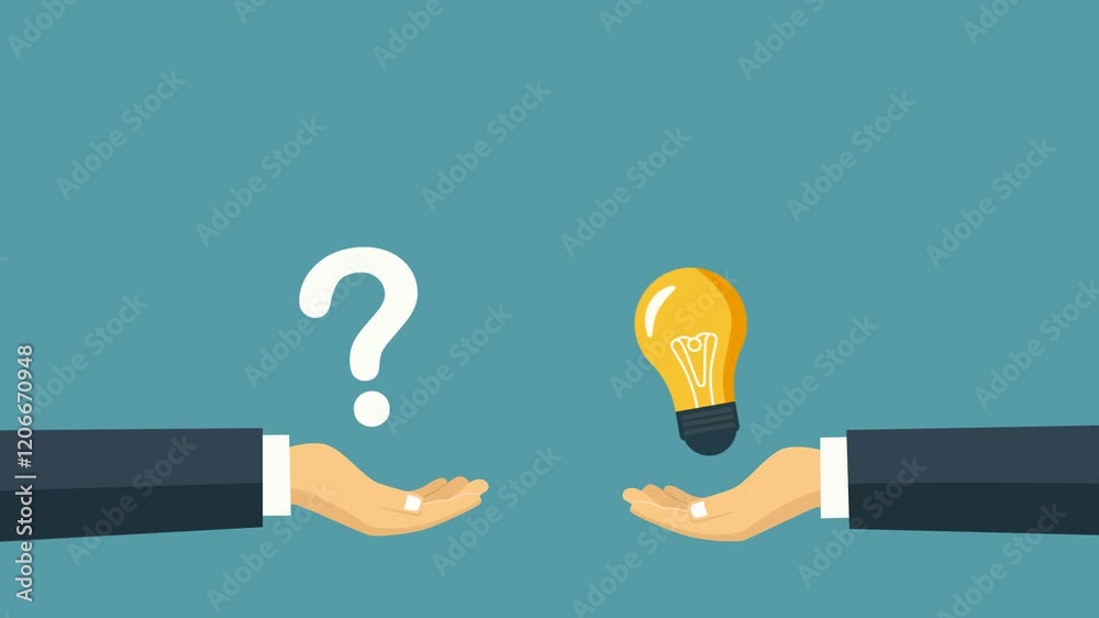 Animated Businessman Hand Holding Question mark And Light Bulb Lamp For Business Solution.Question and answer, solving problem or business solution, ask for reply or idea to solve trouble