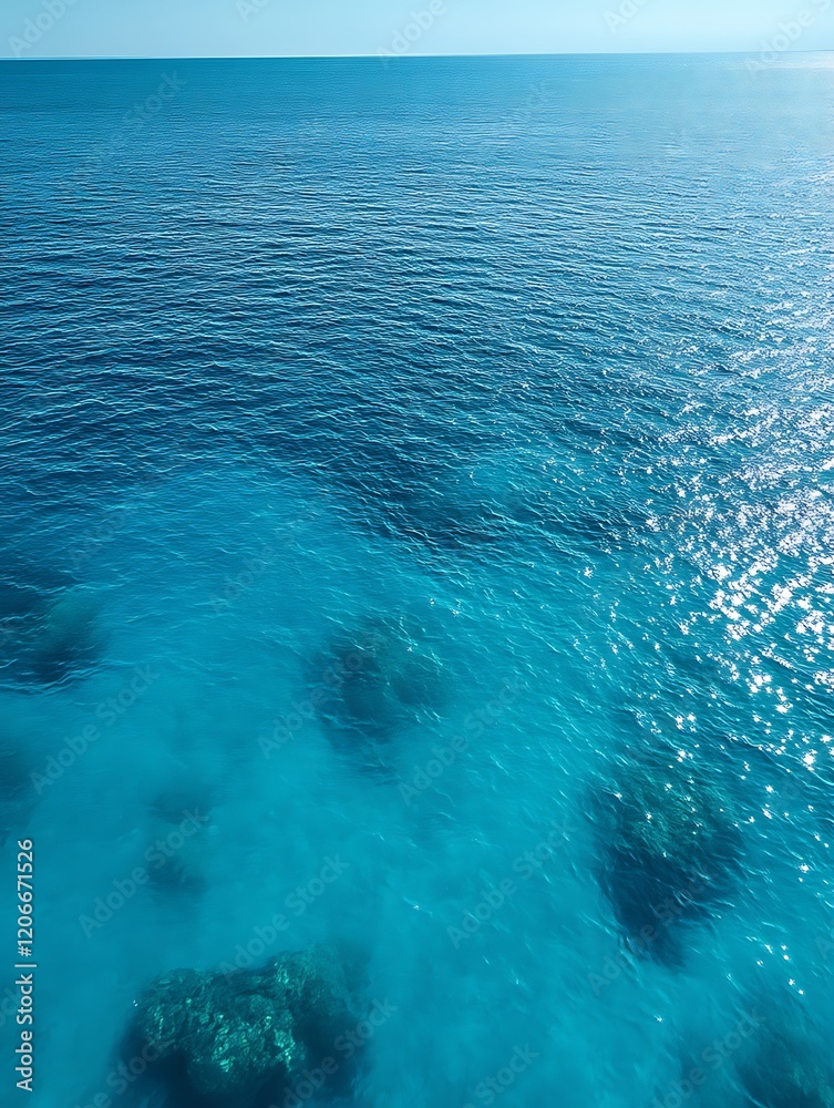 Naklejka premium Calm ocean with visible coral reefs.