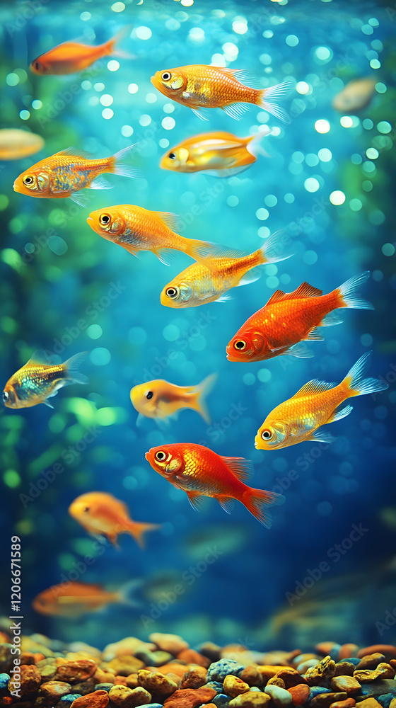 Fototapeta premium Goldfish swimming aquarium, underwater, vibrant