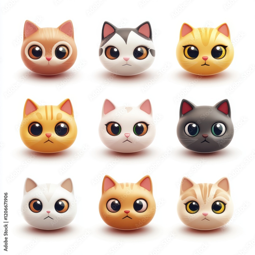 Fototapeta premium 3D Cat Face Emoji Icon Isolated and White Background