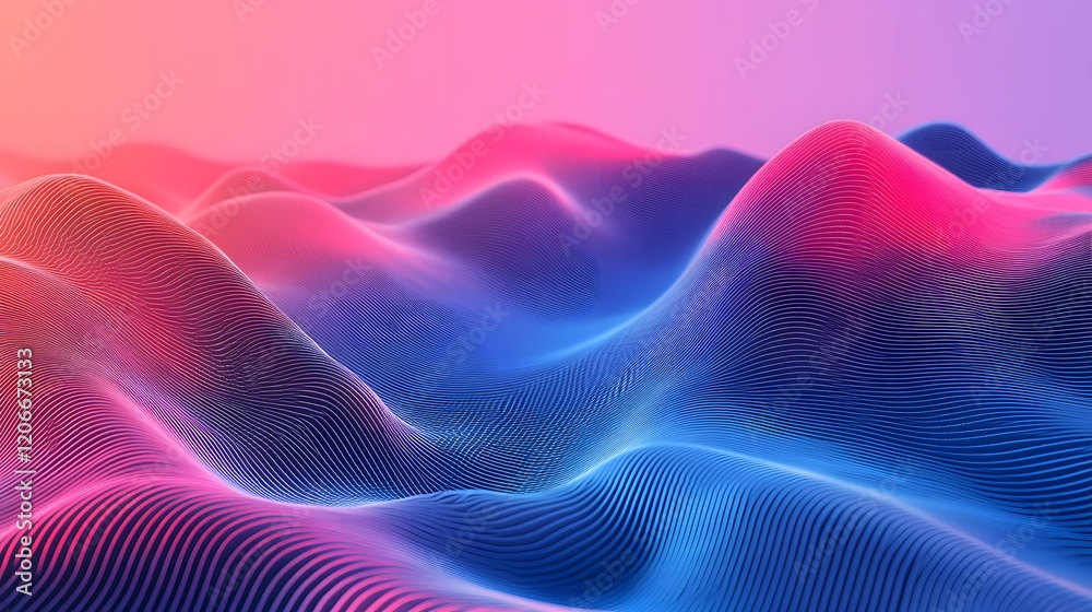 Fototapeta premium Abstract Pink and Blue Wavy Lines Landscape