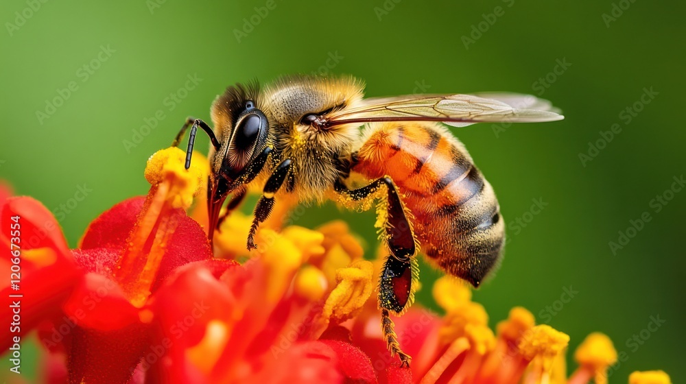 Macro Photography of Honeybee on Lantana Flower Macro Photography of Honeybee on Lantana Flower