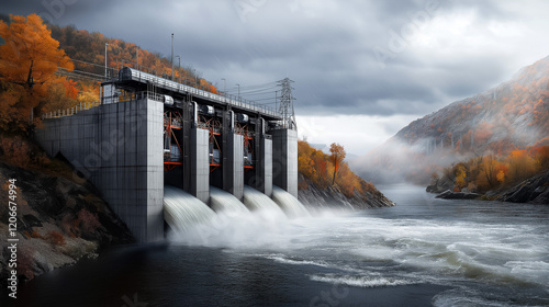 Hydroelectric Plant in Scenic River Landscape
