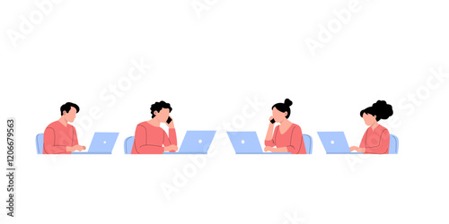 Diverse Team Working on Laptops, Communicating