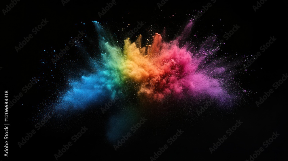 Obraz premium Vibrant Rainbow Powder Explosion Against Black Background