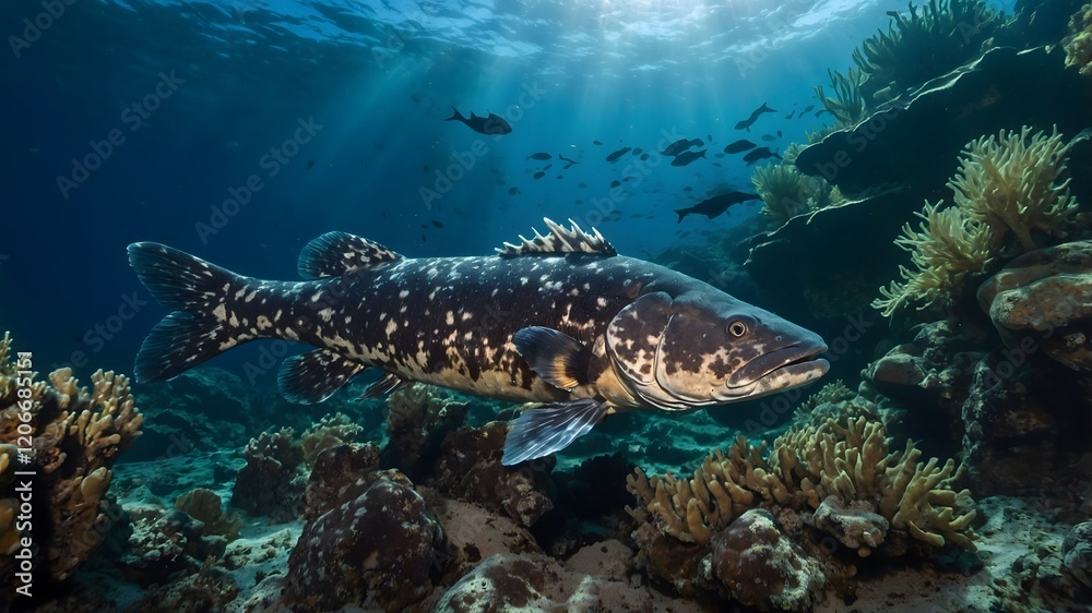 Fototapeta premium Complacent Resting on the Ocean Floor in a Tranquil Underwater Habitat
