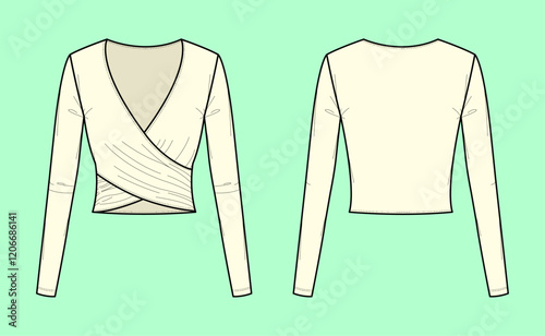 Wrap crop top technical flat sketch, CAD, Mockup, Fashion Flat, Ladies, Girls.