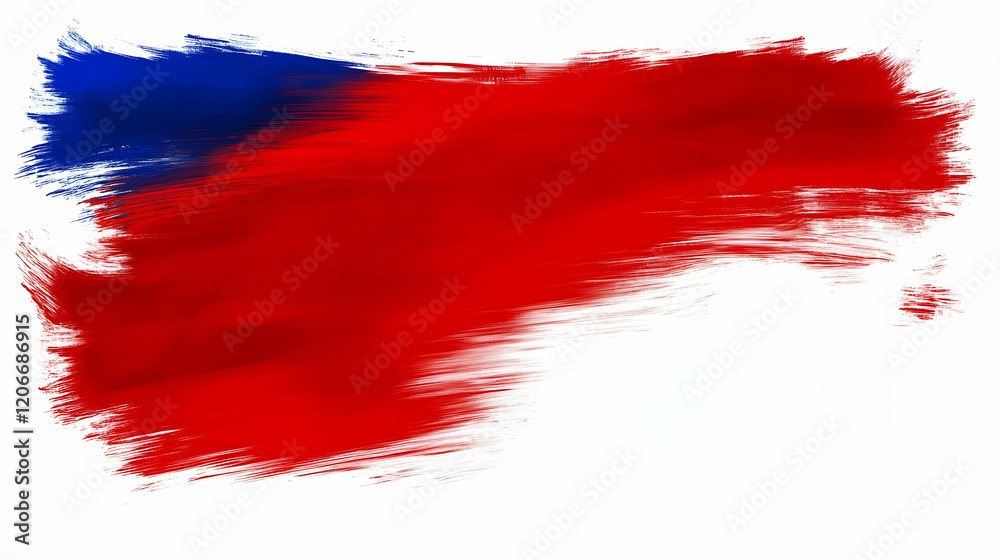 Abstract red and blue brush strokes on white background; design element