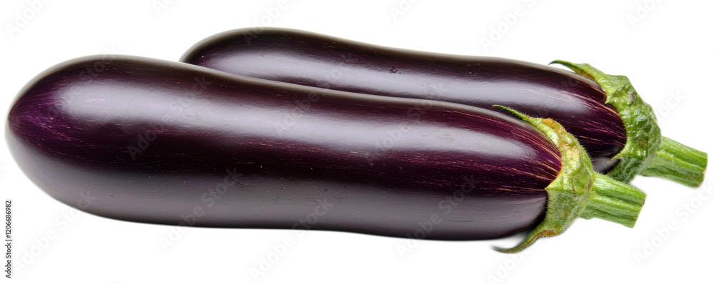 Fresh and Glossy Purple Eggplants Displayed Together, Showcasing Their Smooth Texture and Vibrant Color in a Studio Setting for Culinary Inspiration Fresh and Glossy Purple Eggplants Displayed Together, Showcasing Their Smooth Texture and Vibrant Color in a Studio Setting for Culinary Inspiration