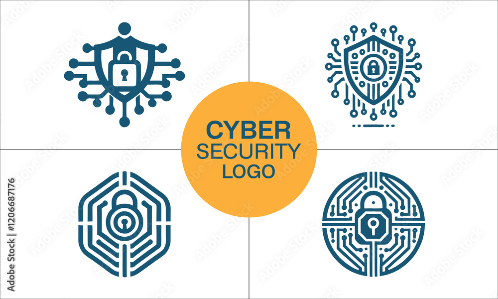 Obraz premium Set of Cyber security logo icon symbol vector illustration. Modern cyber security logo Template.