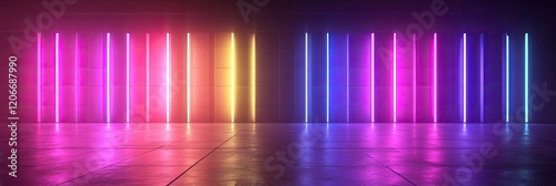 Wallpaper Mural Concert stage background with blue and purple lights. Empty concert floor at futuristic room Torontodigital.ca