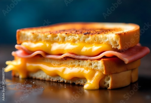 Grilled ham and cheese. Sandwich with cheese and ham on grill.
