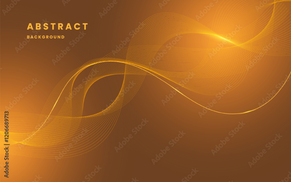 Premium background design with gold line pattern in luxury gold colour and hining wave lines. Abstract artificial intelligence gold background, luxe invite. Illustration vector 10 eps.