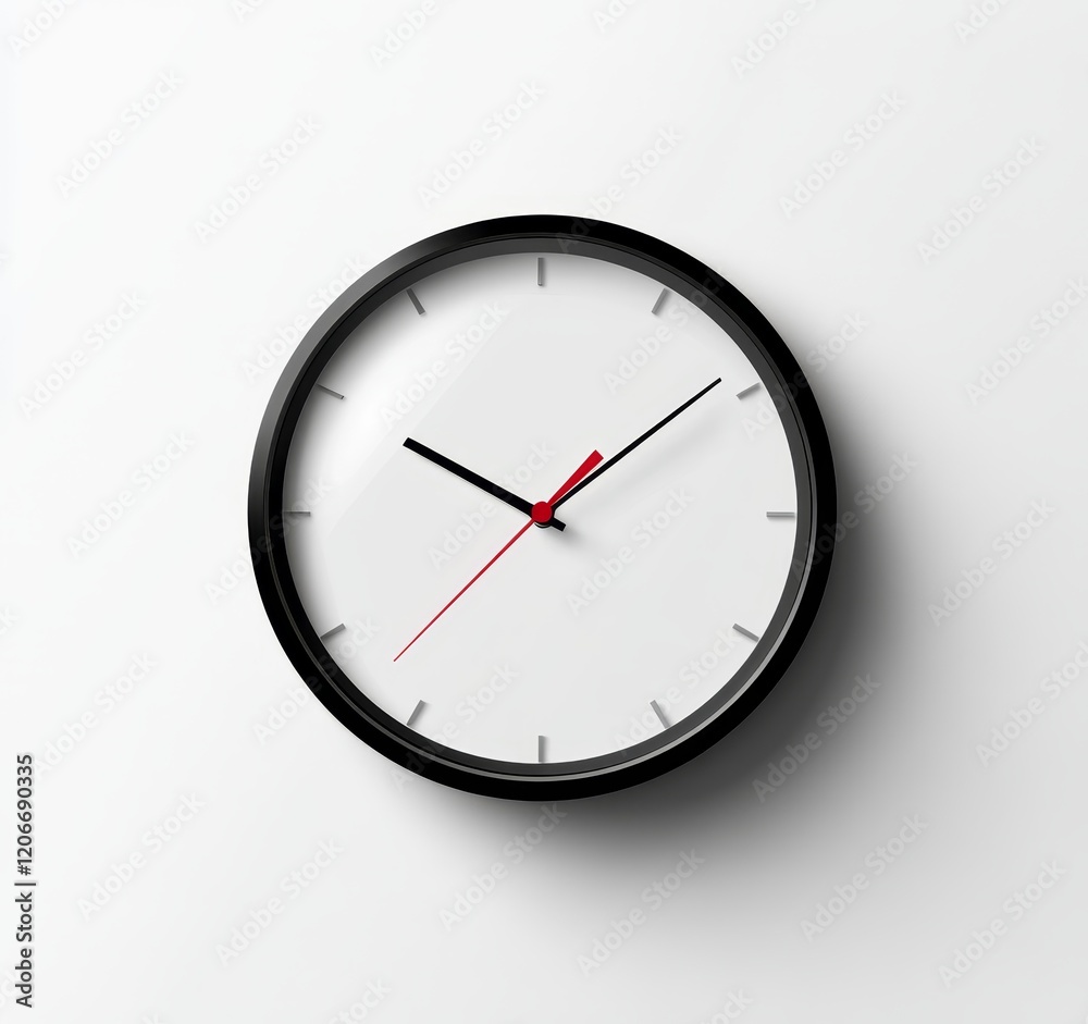 Simple black round wall clock showing the time. Simple black round wall clock showing the time.