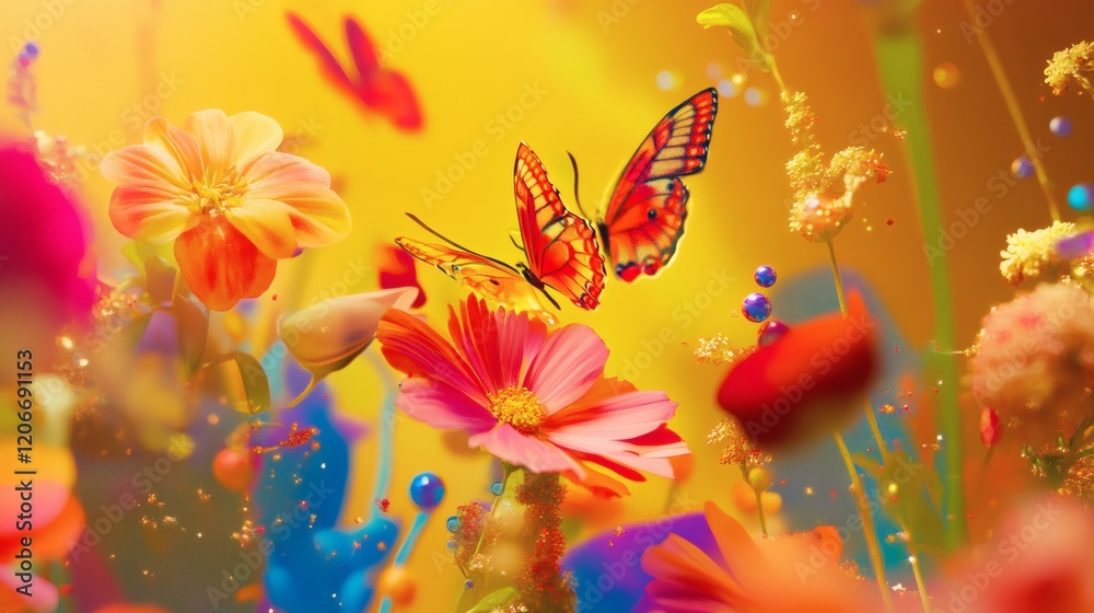 Vibrant Butterfly Dreamland A Symphony of Colors in a Flower Garden