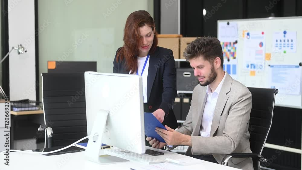 Two business workers talking on the smartphone and using laptop Two business workers talking on the smartphone and using laptop