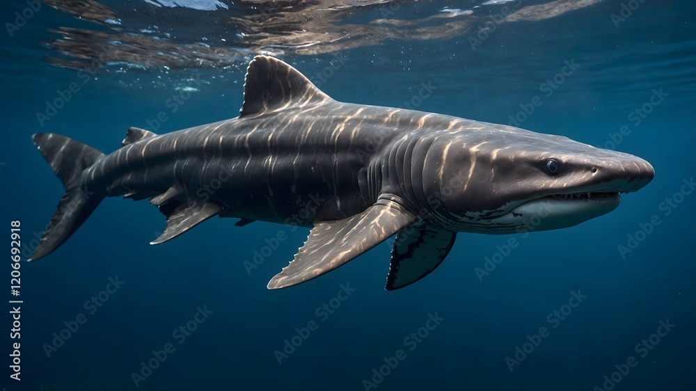 Fototapeta premium Frilled Shark Gliding Gracefully Through the Ocean