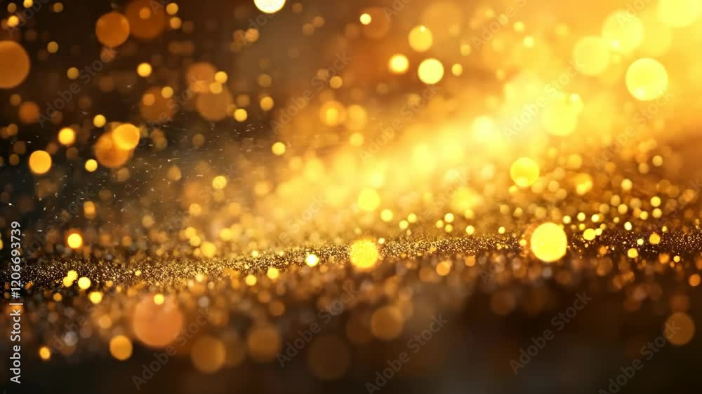 dreamy glamour gold bokeh light with glitter glow gently floating around, abstract gold background