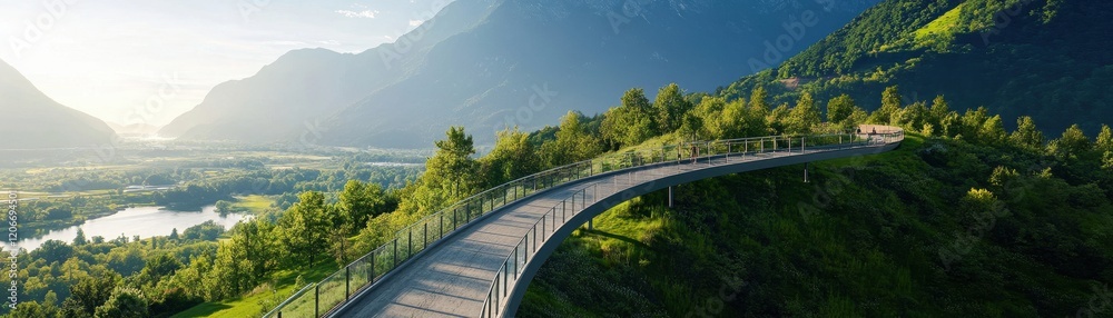 A scenic trail equipped for adventure, inviting hikers to explore nature's beauty and tranquility. A scenic trail equipped for adventure, inviting hikers to explore nature's beauty and tranquility.