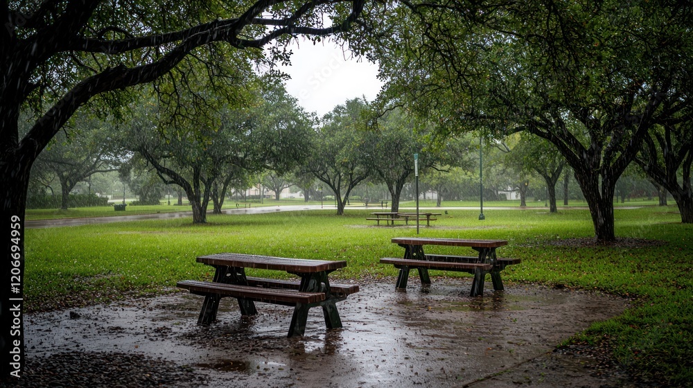 Rainy Day Picnic: Tranquil Park Scene Rainy Day Picnic: Tranquil Park Scene