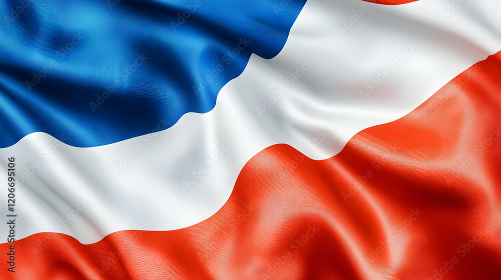 Close-up of a flag with red, white, and blue stripes, gently waving. Patriotic symbol, ideal for national holidays Close-up of a flag with red, white, and blue stripes, gently waving. Patriotic symbol, ideal for national holidays