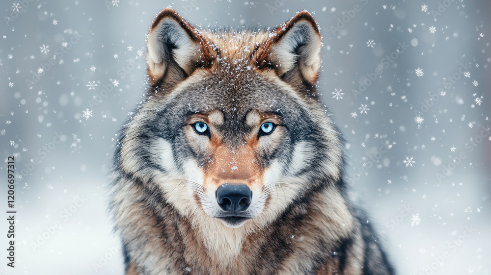 Majestic wolf portrait with realistic fur in snowy setting Majestic wolf portrait with realistic fur in snowy setting