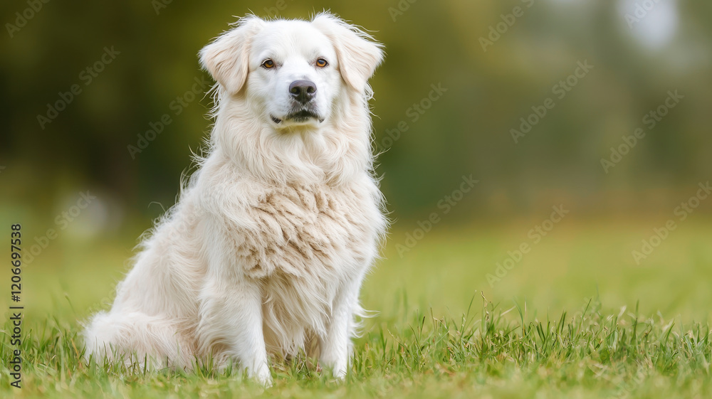 fluffy white dog sitting gracefully in green meadow fluffy white dog sitting gracefully in green meadow