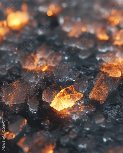 Glowing ice crystals, winter ground, bokeh background, website texture