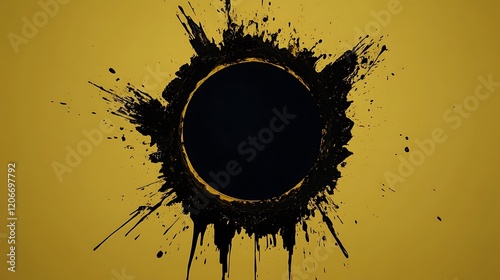 Abstract Black and Gold Splashed Circle Artwork photo