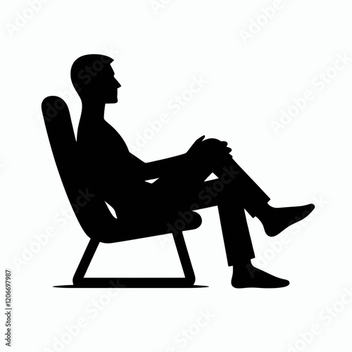 Relaxed sitting with arms on armrests silhouette in black on a white background