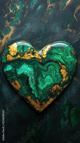 Green gold heart resin art, dark background, Valentines photo