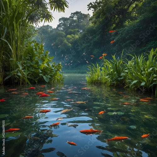 River Ecosystem: Tiger Shovel nose Catfish in a Thriving River Habitat photo